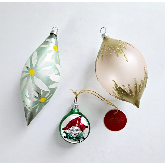 Vintage Blown Glass Christmas Ornaments Shiny Handpainted Germany Poland 3ct - Picture 1 of 12